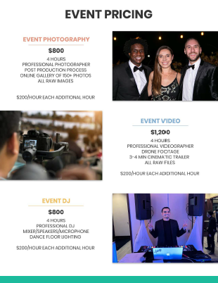 Event Pricing with benefits and features by GC Event Studio