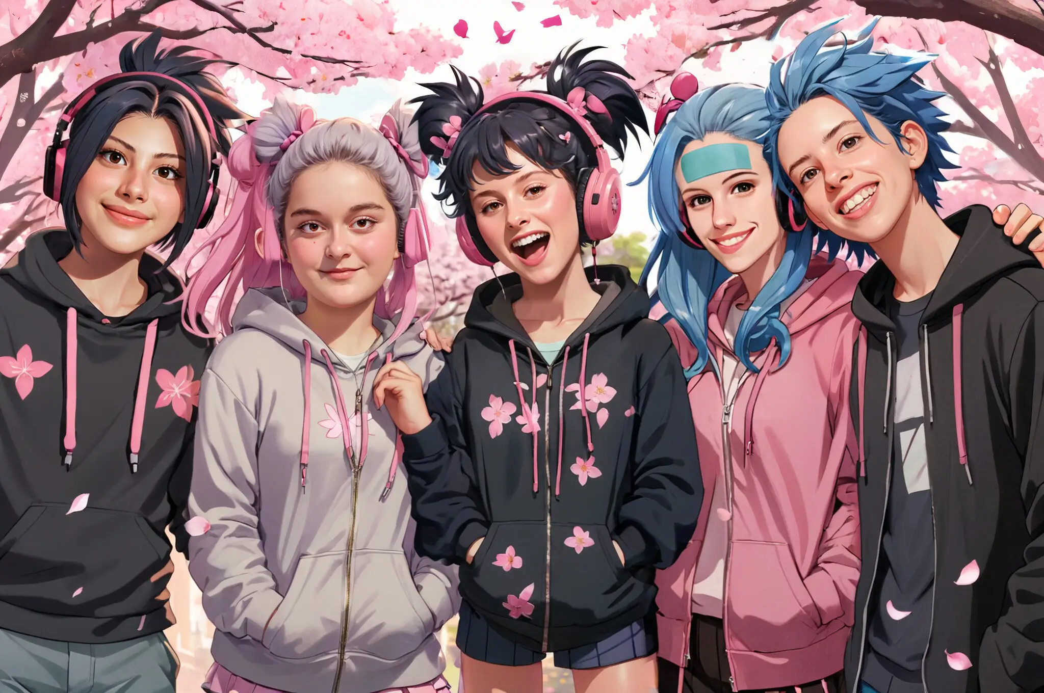 Group photo transformed by AI photo booth into stylized characters for interactive event experiences